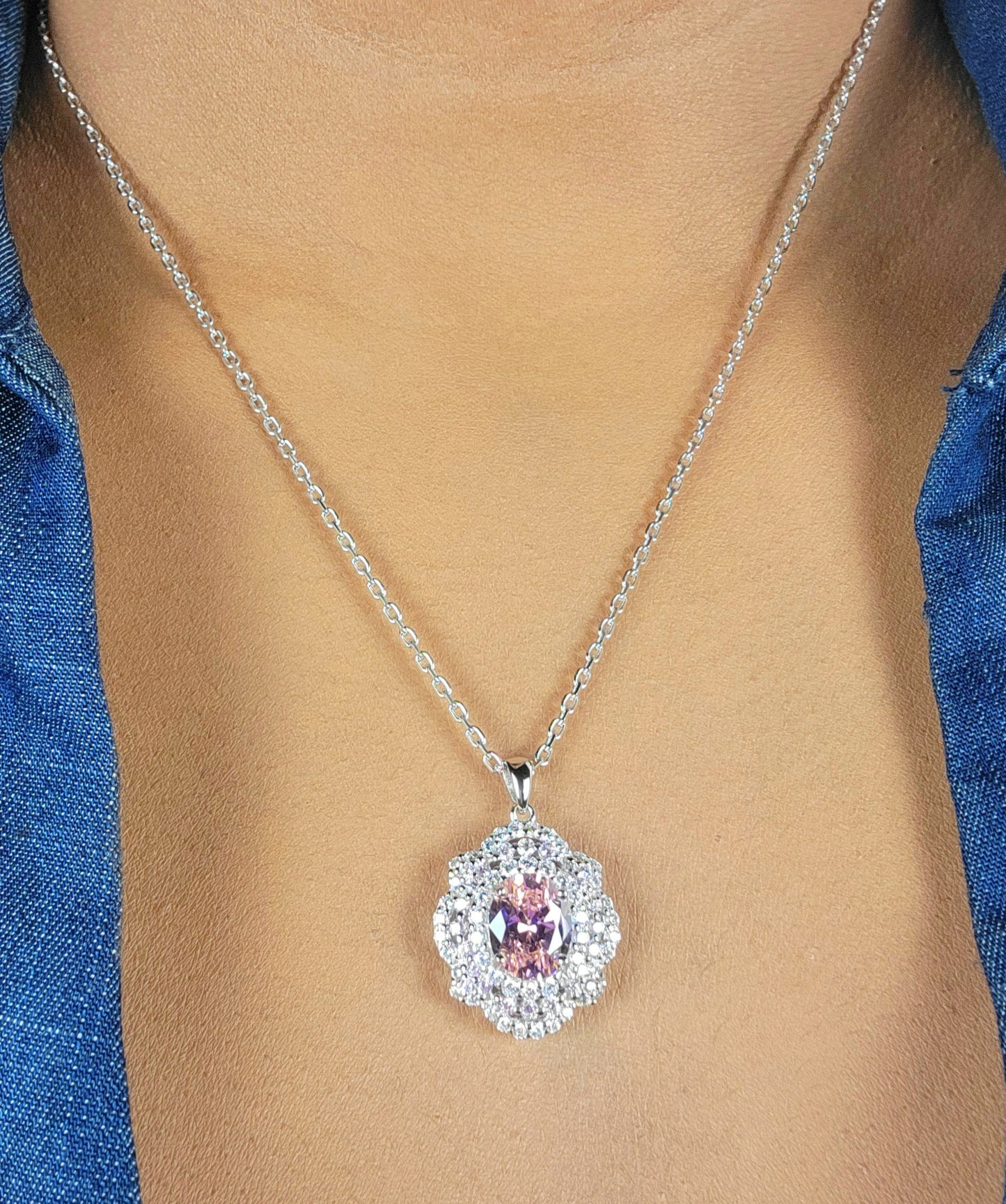 Parker Necklace | Statement Necklace | 925 Sterling Silver | Oval-Cut Gemstone Necklace | Rhodium Over Sterling Silver By Naya-Linn Jewelry