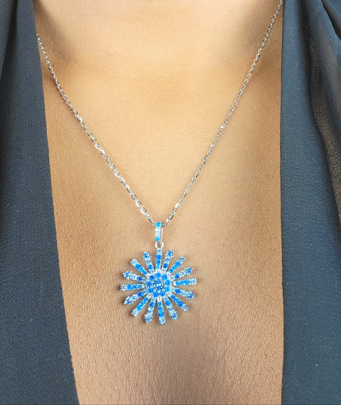 Clara Snowflake Necklace | 18K White Gold Plated Over 925 Sterling | Cubic Zirconia | Blue | Ombre | 18 Inches | Pendant Necklace