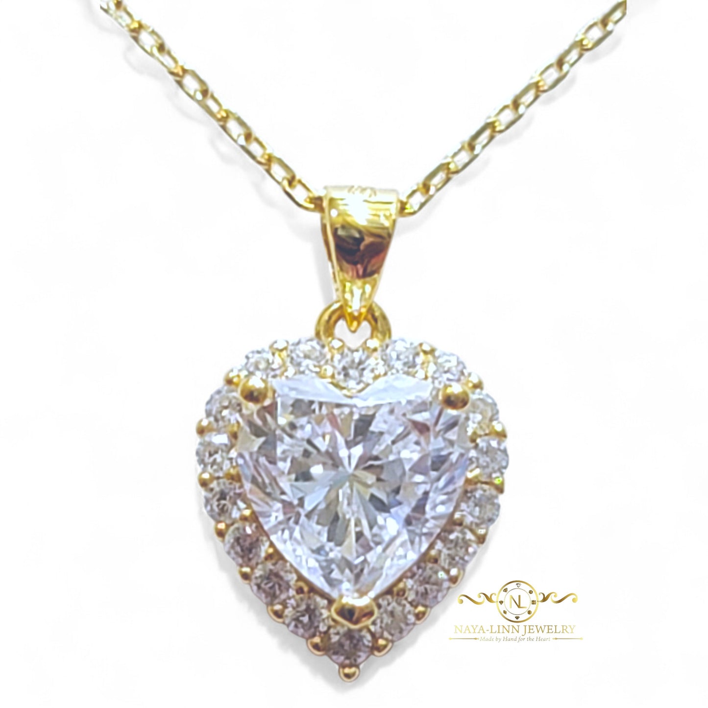 Isabella Necklace | Heart Diamond Simulants | 18K Gold Vermeil | 925 Sterling Silver By Naya-Linn Jewelry