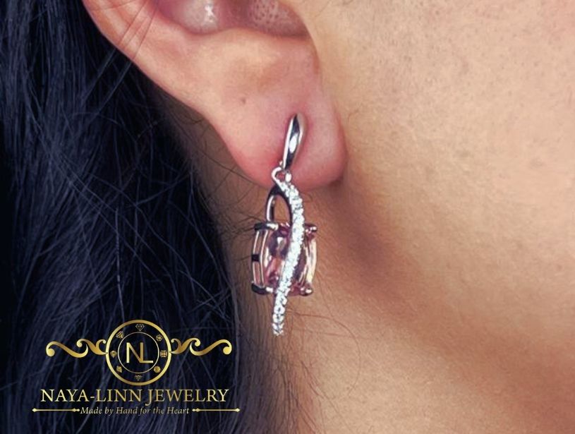 Riley Earrings | Rhodium Plated Over 925 Sterling Silver | Morganite Color | Cubic Zirconia