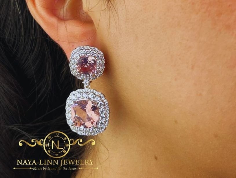 Maggie Drop Earrings | 925 Sterling Silver Dangle Earrings | Cushion Cut Diamond Simulants