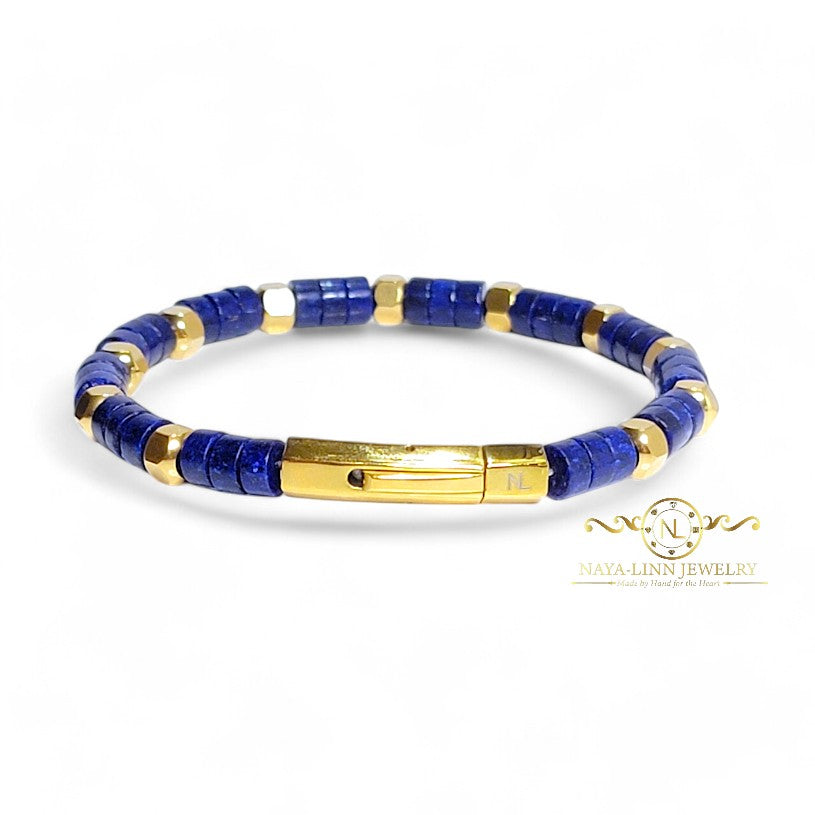 Achilles Men’s Lapis Lazuli/Gold Plated Bracelet with Curved Bayonet Clasp