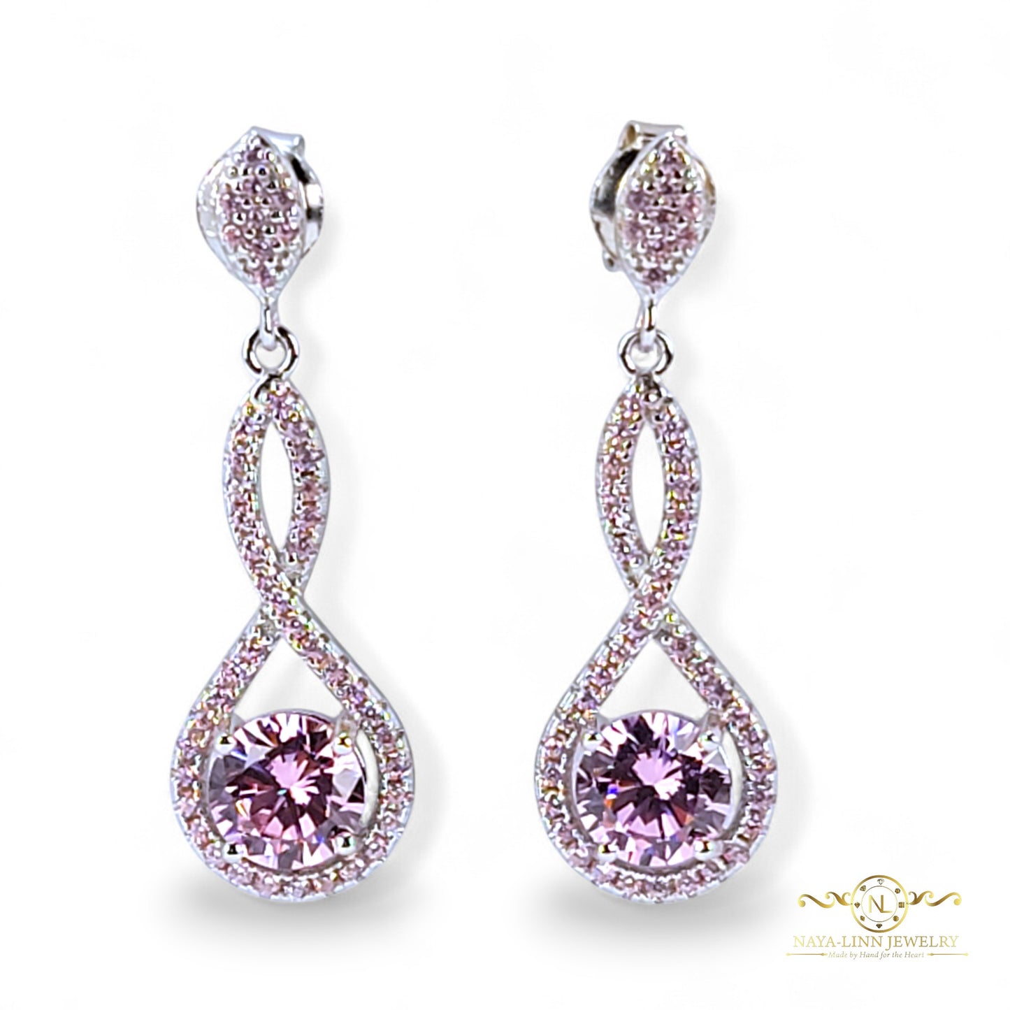 Adeline Infinity Drop Earrings | 925 Sterling Silver | Round Diamond Simulants | By Naya-Linn Jewelry