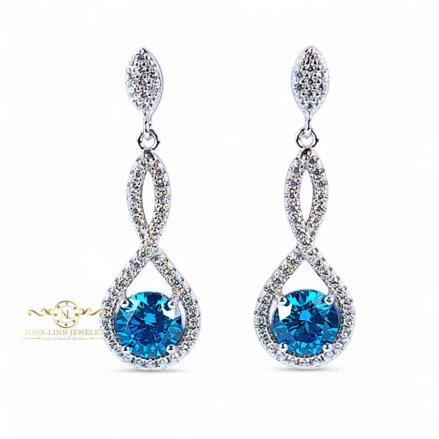 Adeline Infinity Drop Earrings | 925 Sterling Silver | Round Diamond Simulants | By Naya-Linn Jewelry