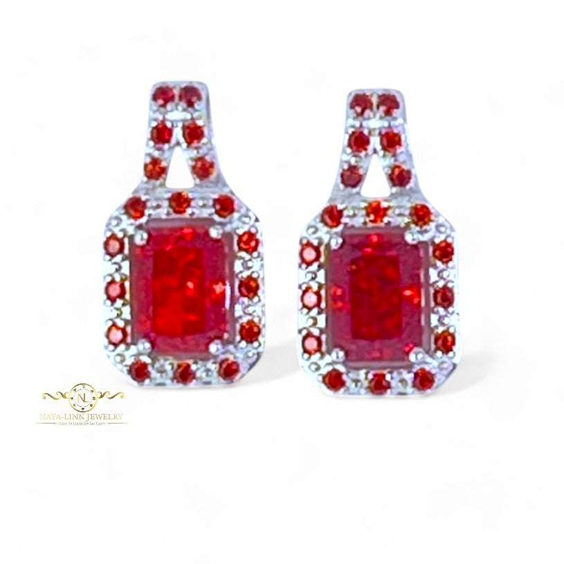 Aida Earrings | Rhodium Over 925 Sterling Silver | Cubic Zirconia | Dainty Earrings | Radiant Cut 7x5MM