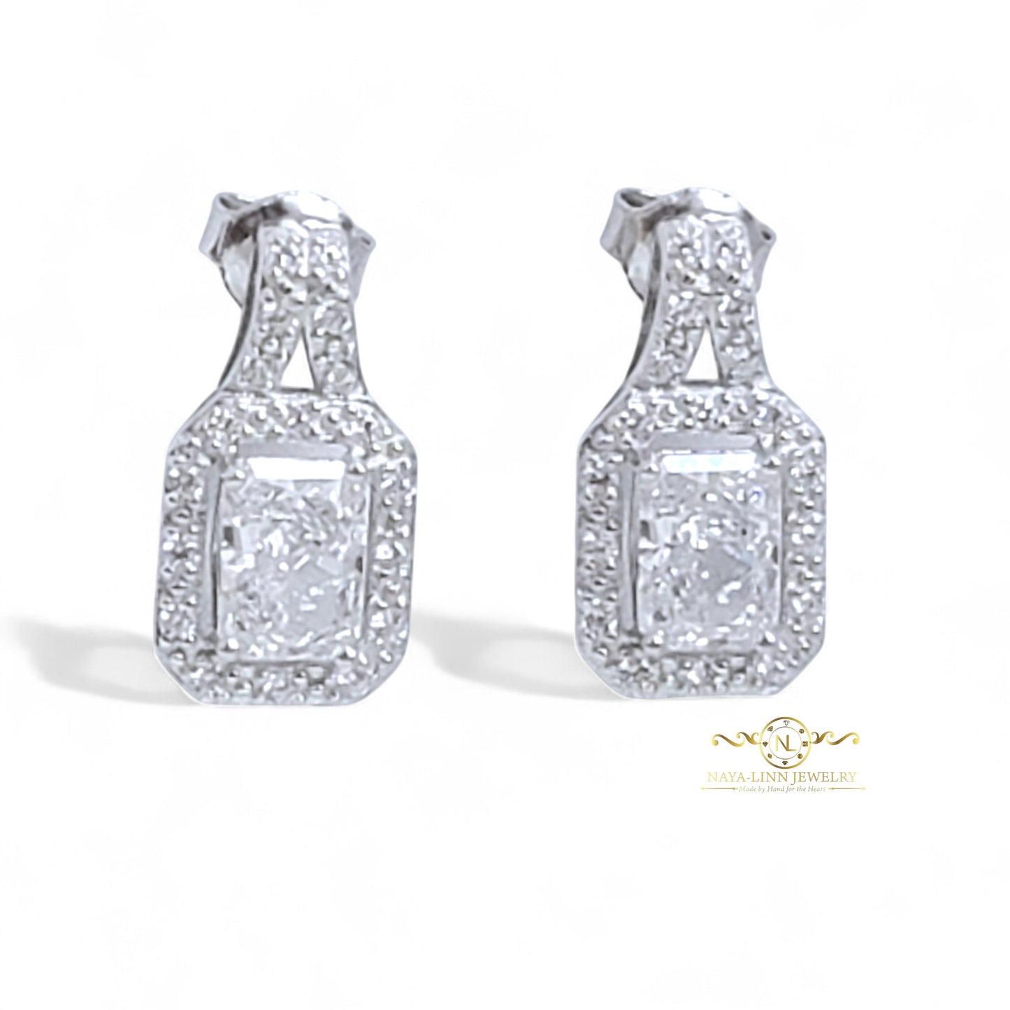 Aida Earrings | Rhodium Over 925 Sterling Silver | Cubic Zirconia | Dainty Earrings | Radiant Cut 7x5MM