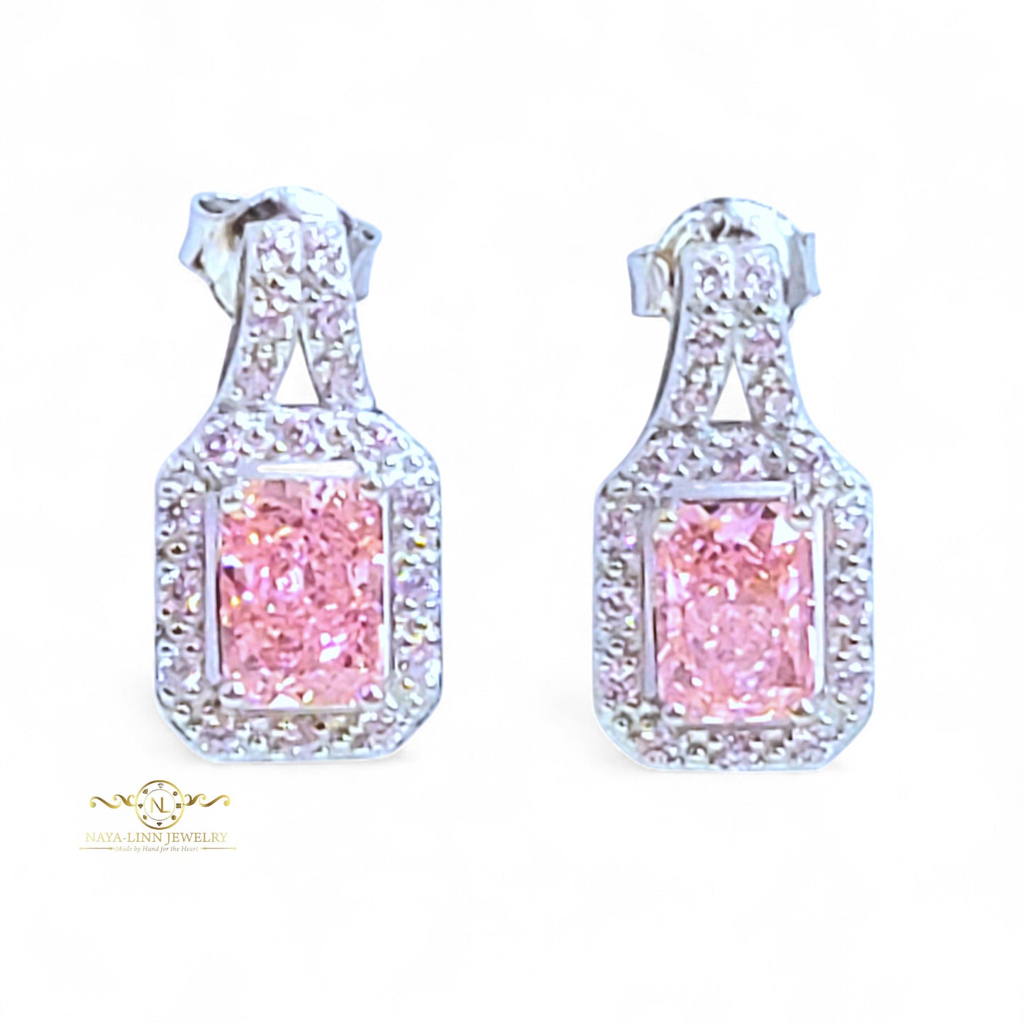 Aida Earrings | Rhodium Over 925 Sterling Silver | Cubic Zirconia | Dainty Earrings | Radiant Cut 7x5MM