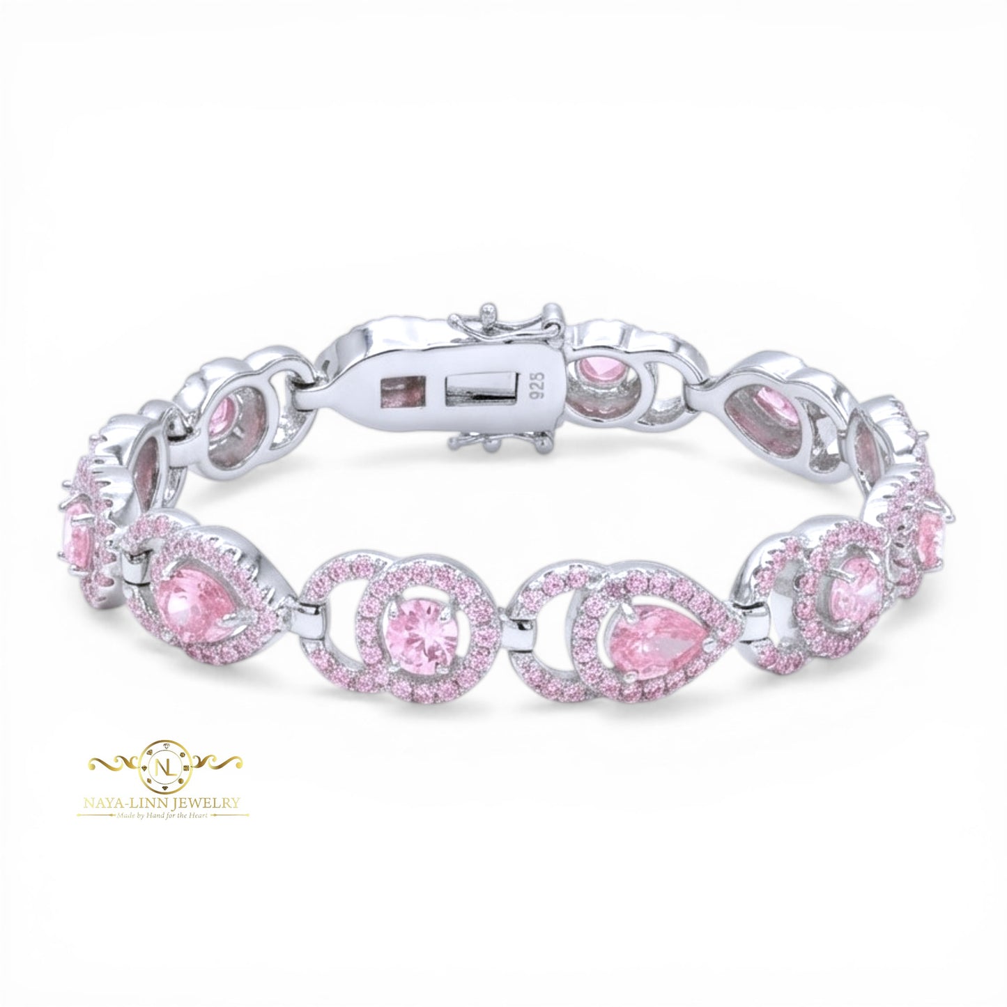 Aja Bracelet | Rhodium Over 925 Sterling Silver | Cubic Zirconia | Pear Cut 5x7MM | Round Cut 5MM Round