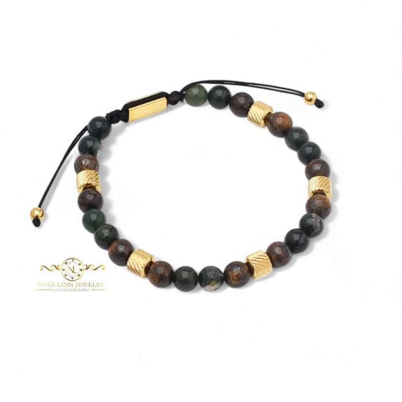 Ajax Men's 6MM Agate, Bronzitite Natural Stone Beaded Bracelet