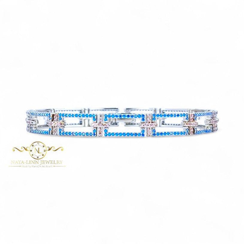 Anthonia Women's Link Bracelet | CZ Multiple Small Round Diamond Simulants | 925 Sterling Silver | Statement Bangle