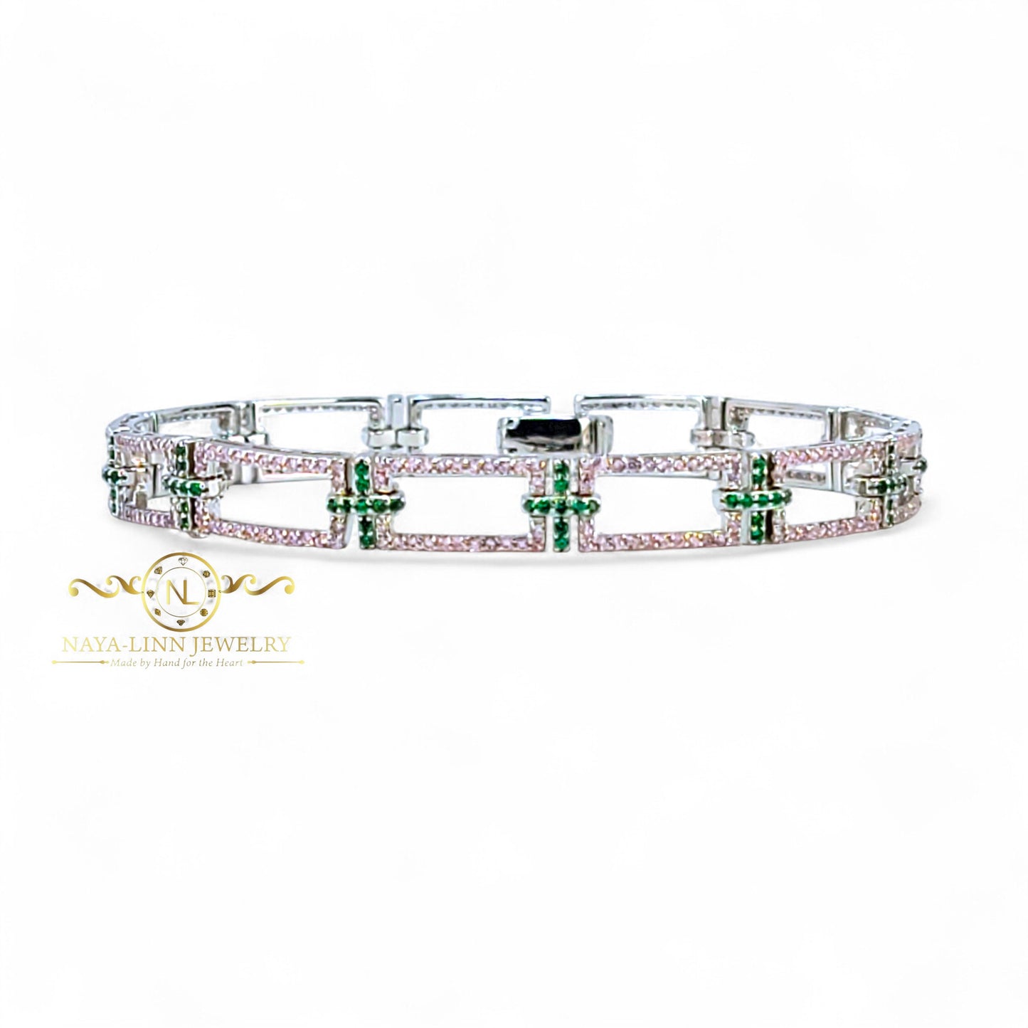 Anthonia Women's Link Bracelet | CZ Multiple Small Round Diamond Simulants | 925 Sterling Silver | Statement Bangle
