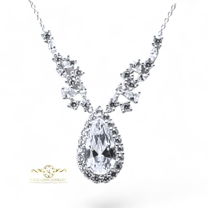Aria Necklace | Pear Shaped Diamond Simulant | Main Gemstone | 925 Sterling Silver By Naya-Linn Jewelry