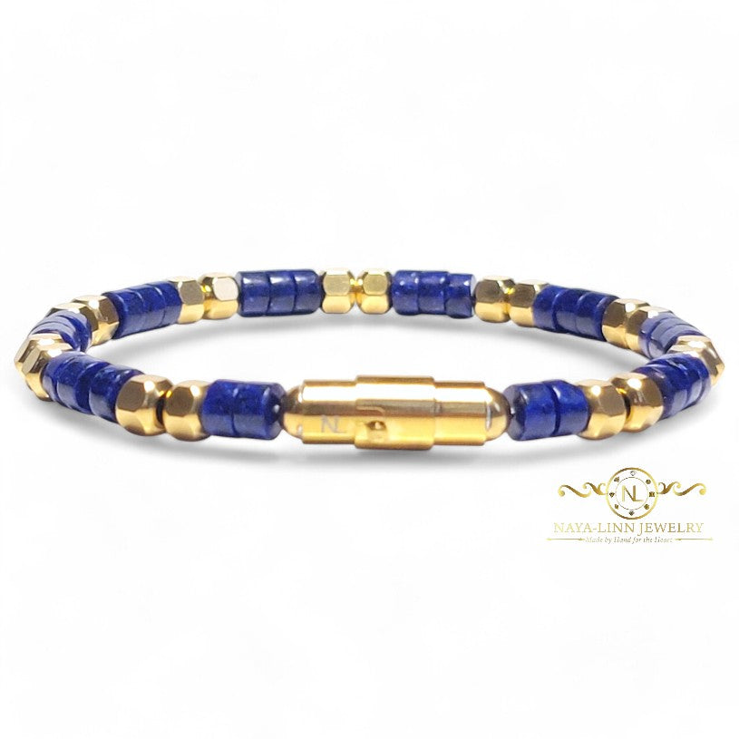 Ariston Men's Black Agate Bracelet, Gold Plated with Magnetic Bayonet Clasp