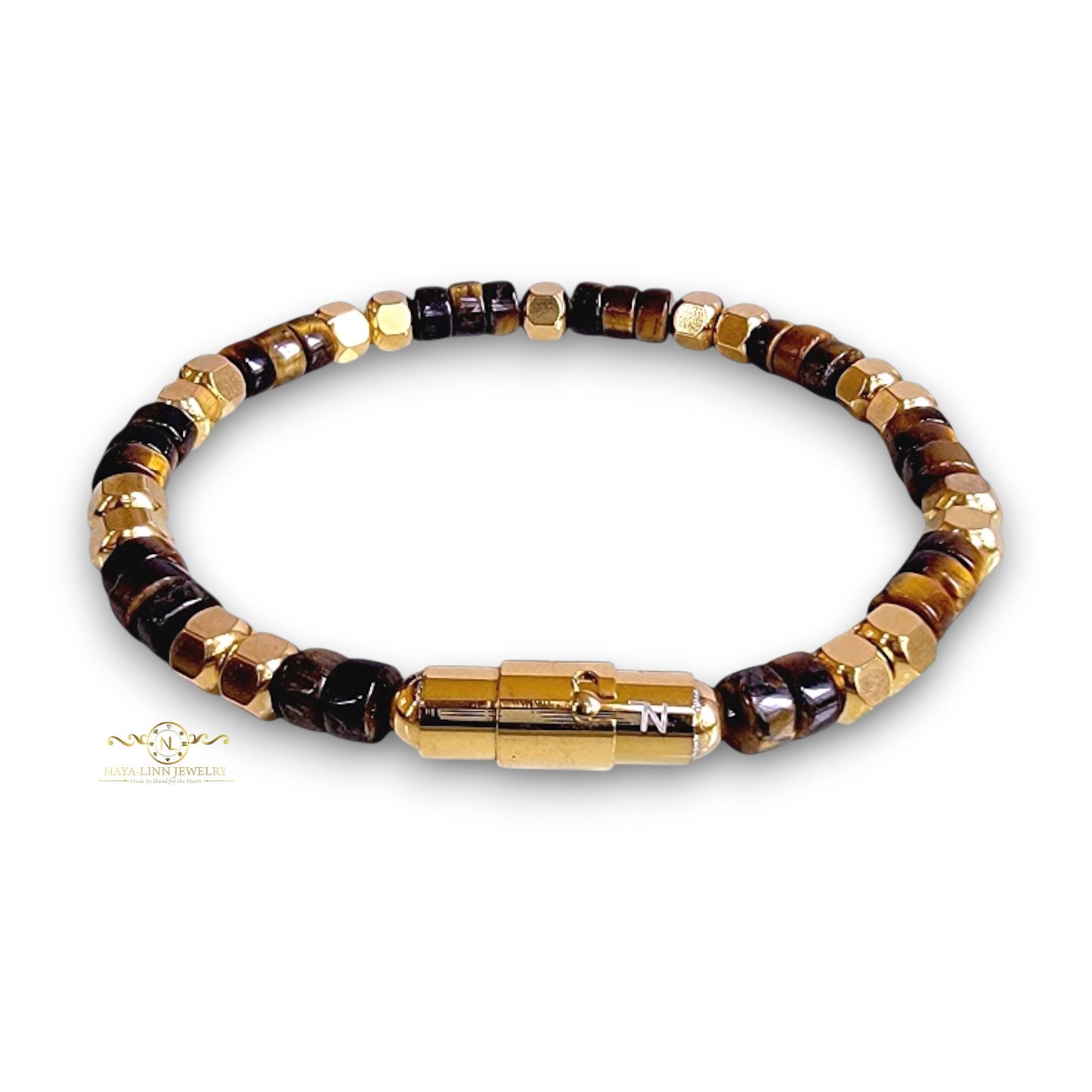 Ariston Men's White Howlite Bracelet, Gold Plated with Magnetic Bayonet Clasp