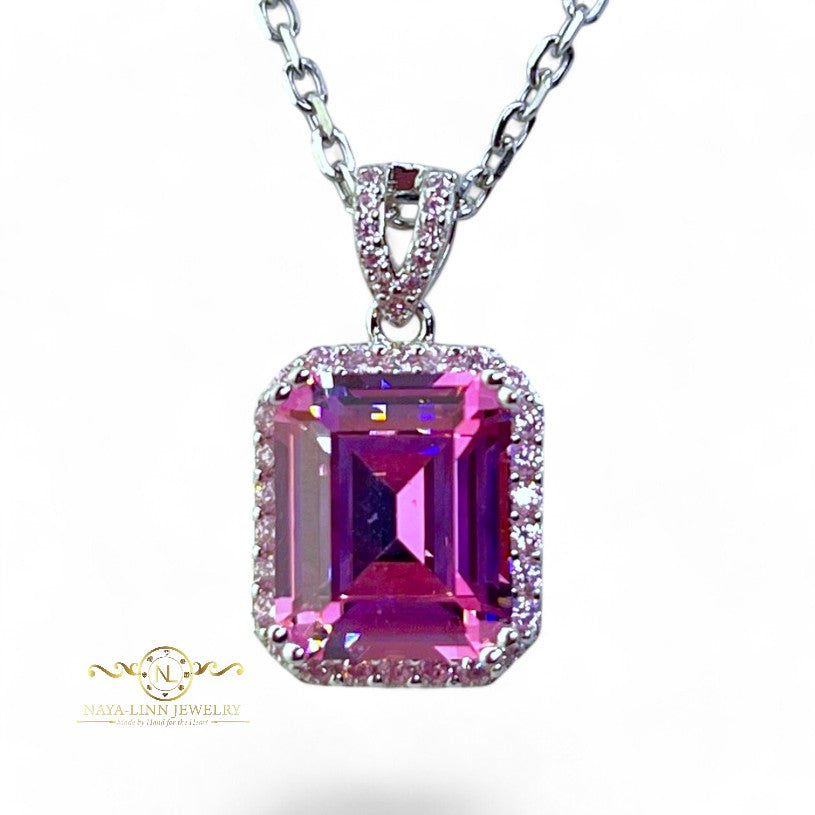 Blake Necklace | Emerald Cut Diamond Simulant | Rhodium Over 925 Sterling Silver By Naya-Linn Jewelry