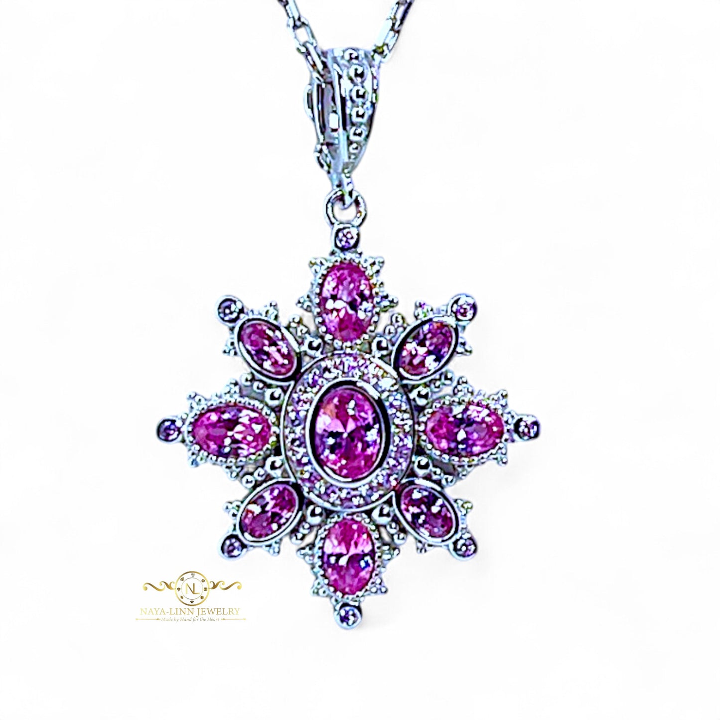 Compass Necklace | Rhodium Over 925 Sterling Silver | Sparkly Gemstones By Naya-Linn Jewelry