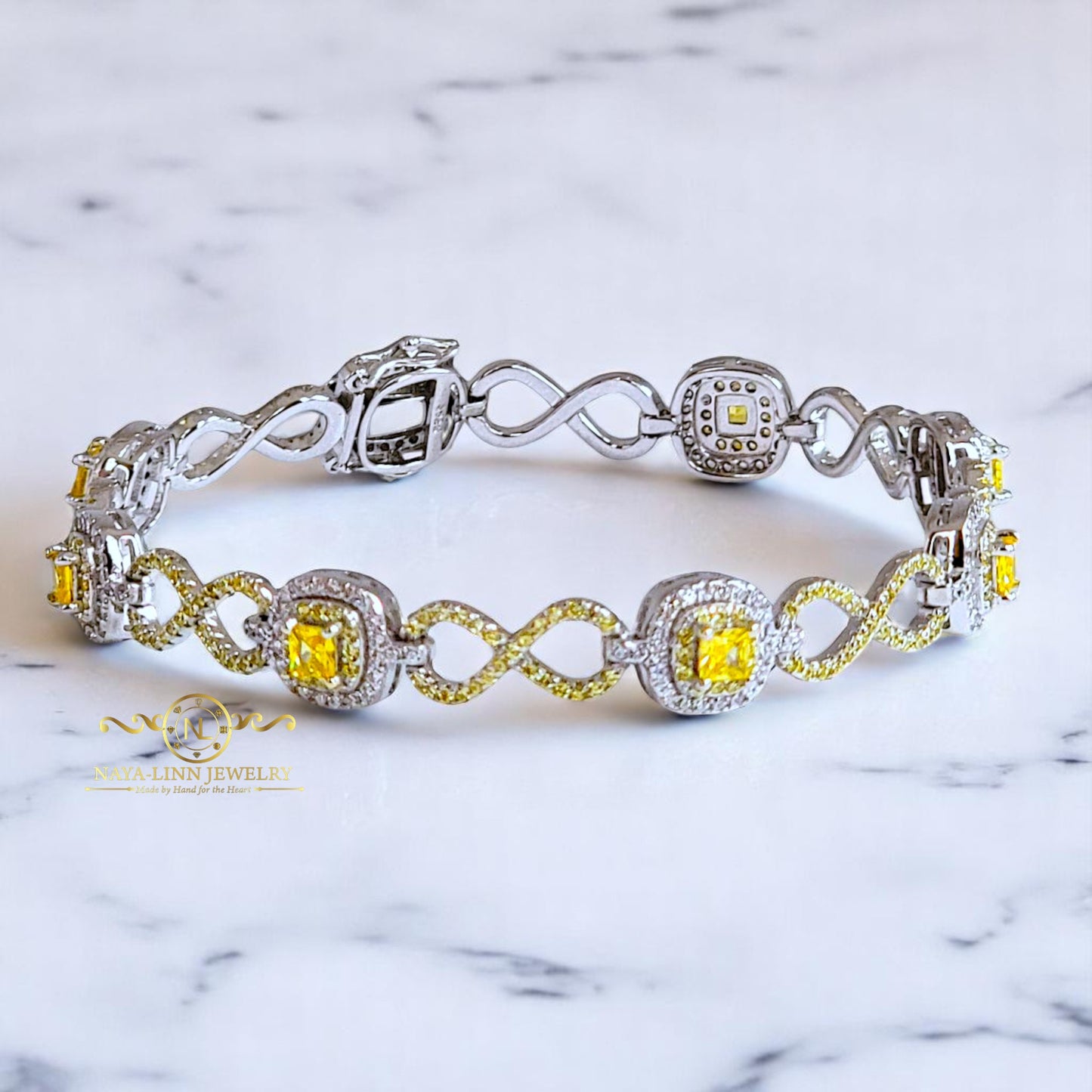 Diana Infinity Link Bracelet Sterling Silver Square CZ Stones
