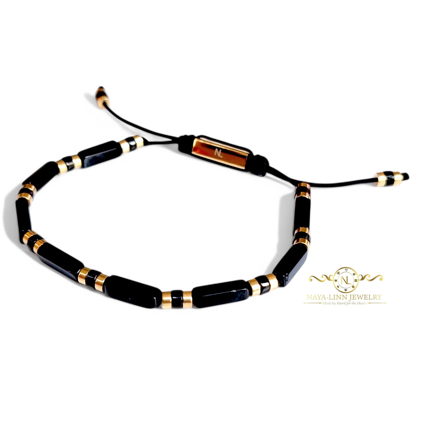 Xanthus Minimalist Men’s Bracelet with Rhodonite Rectangular Beads and Adjustable Rope