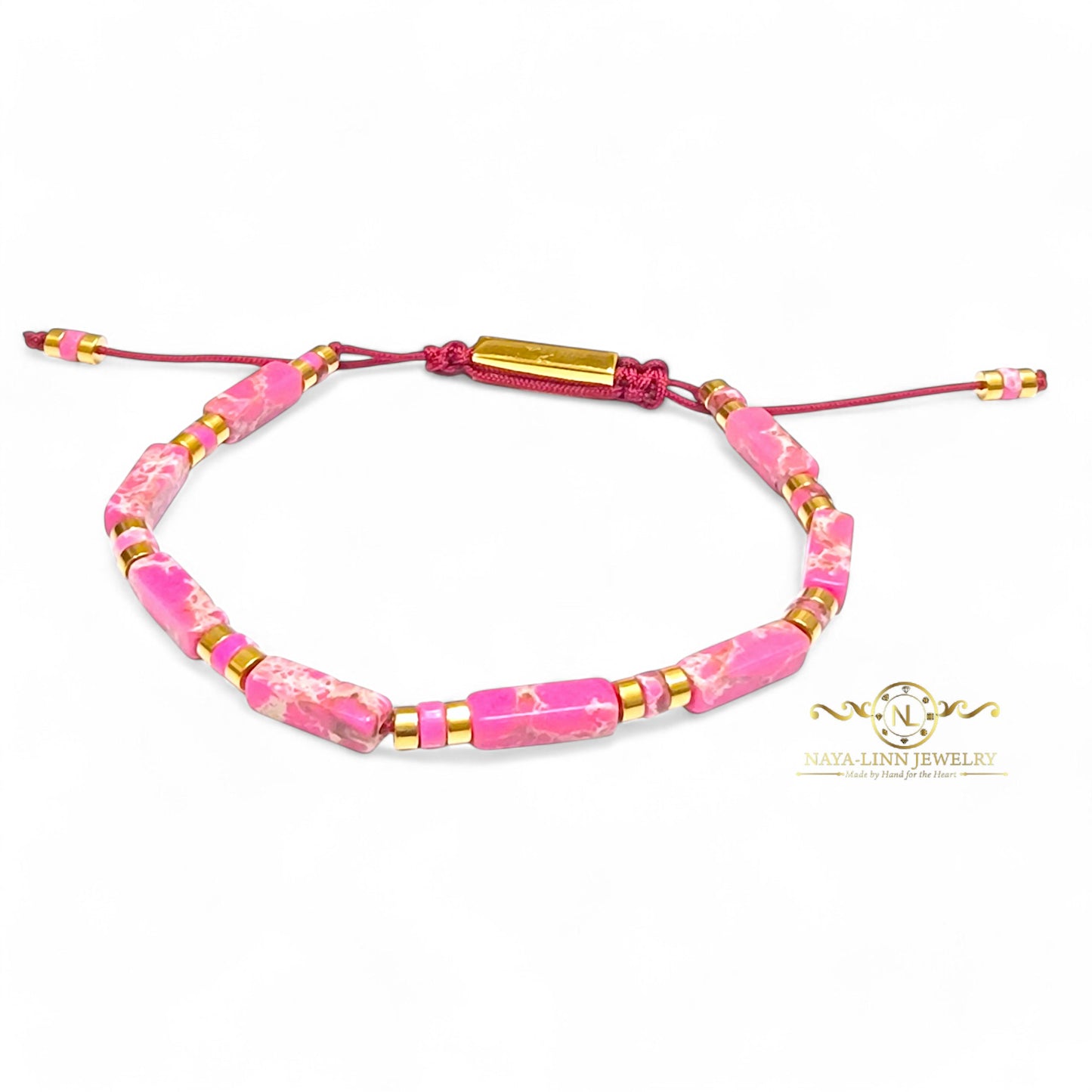 Xanthus Minimalist Men’s Bracelet with Rhodonite Rectangular Beads and Adjustable Rope