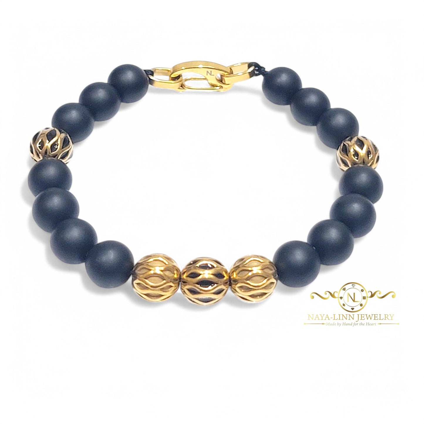 Zeno Men’s Gold Plated Bracelet, 10mm White Fossil Gemstones with Lobster Clasp