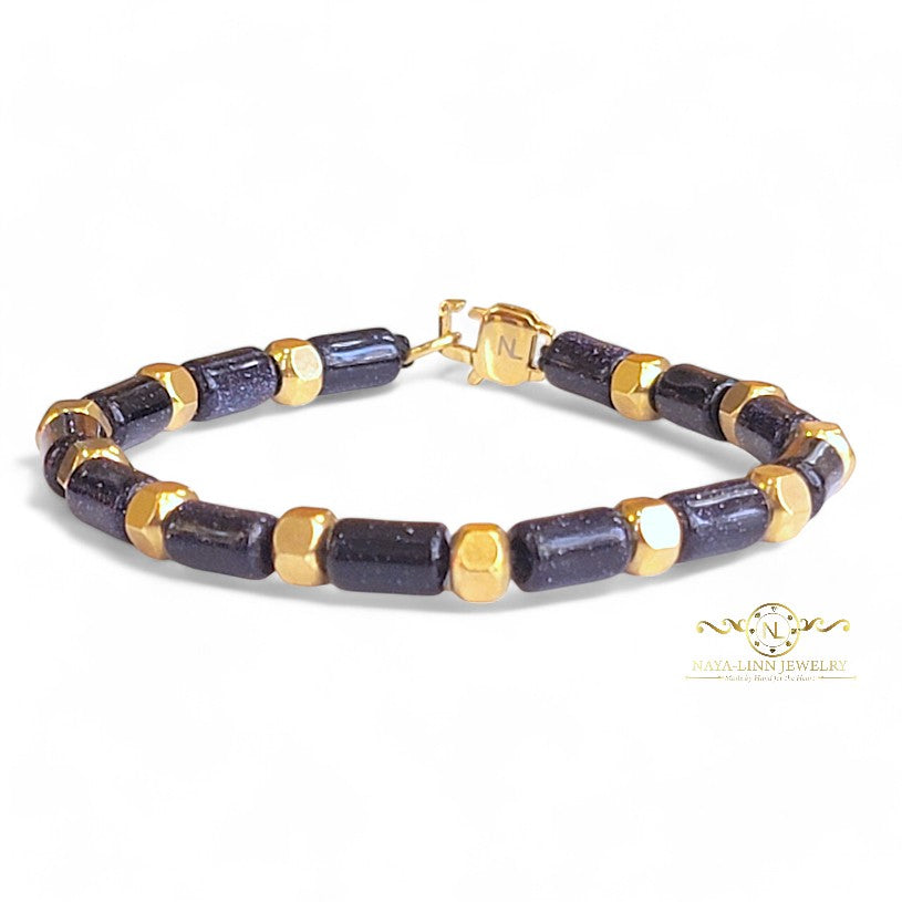 Hector 6x10MM Black Agate Men's Bracelet with Lobster Clasp