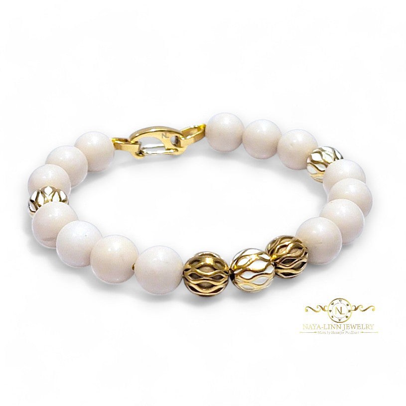 Zeno Men’s Gold Plated Bracelet, 10mm Round Red Chalcedony Gemstones with Lobster Clasp