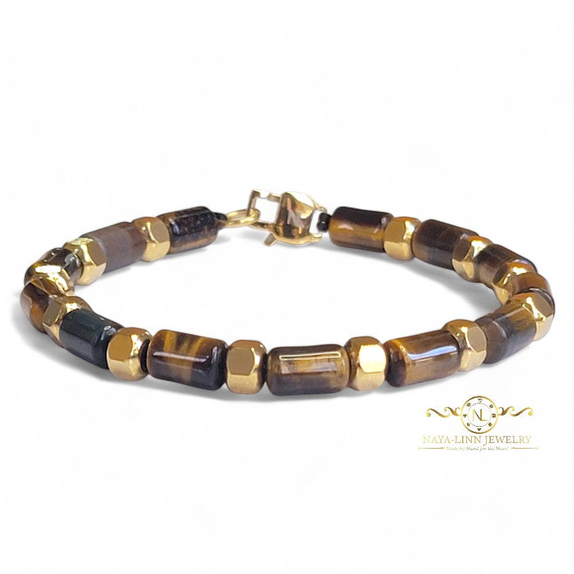 Hector 6x10MM White Howlite Men's Bracelet, 18K Gold Plating with Lobster Clasp