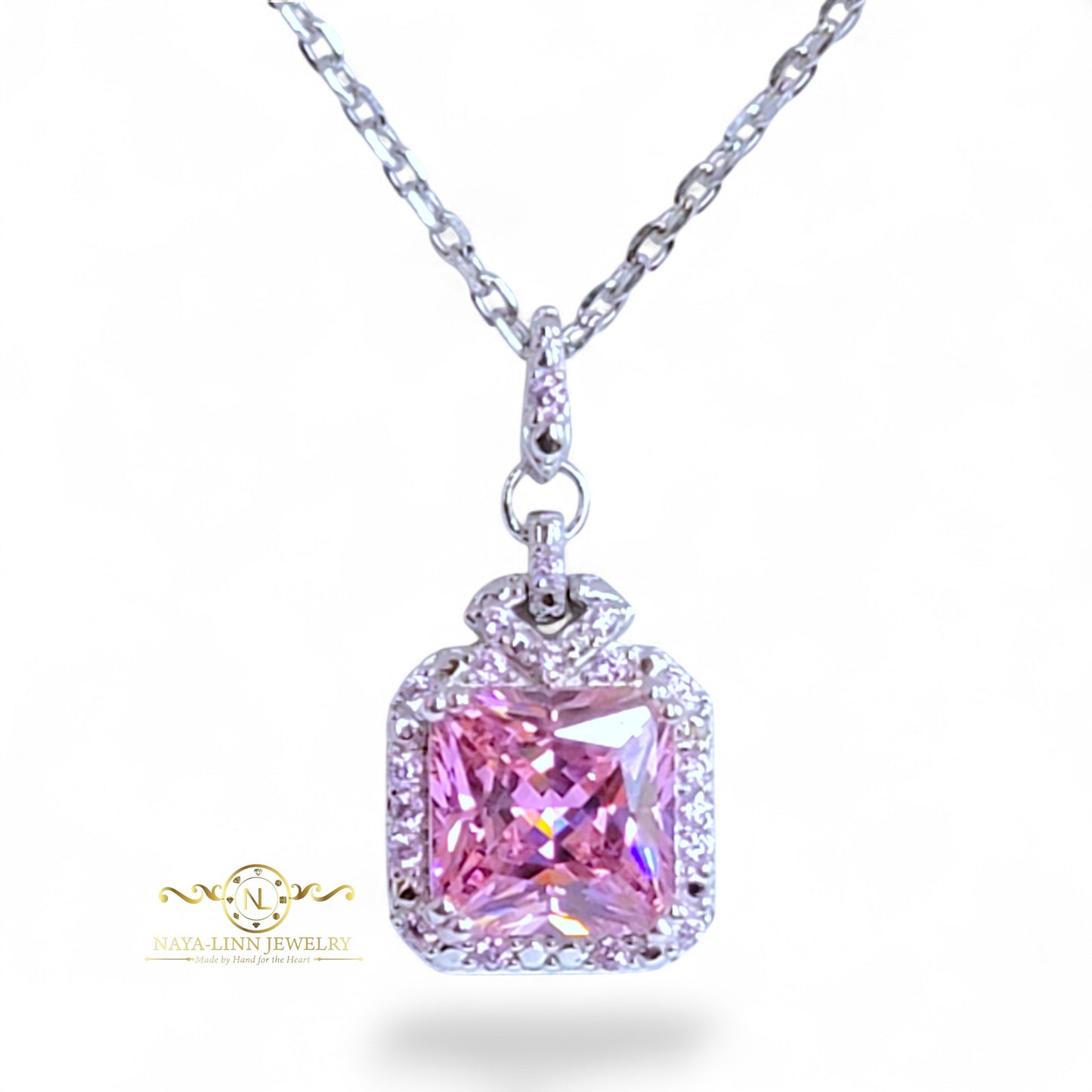 Harmony Necklace | Rhodium Over 925 Sterling Silver | Cubic Zirconia | Square Shaped Necklace | 18 Inches
