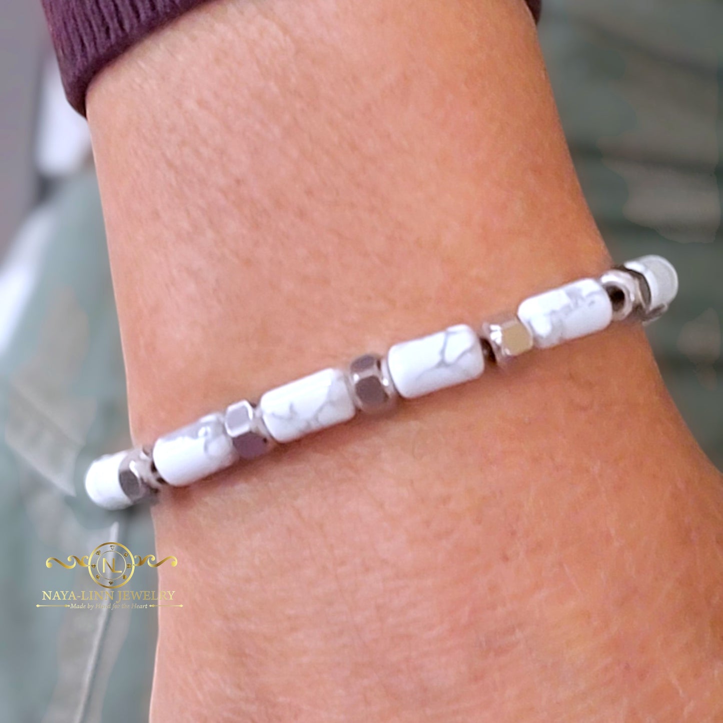 Hector 6x10MM White Howlite Men's Bracelet with Lobster Clasp