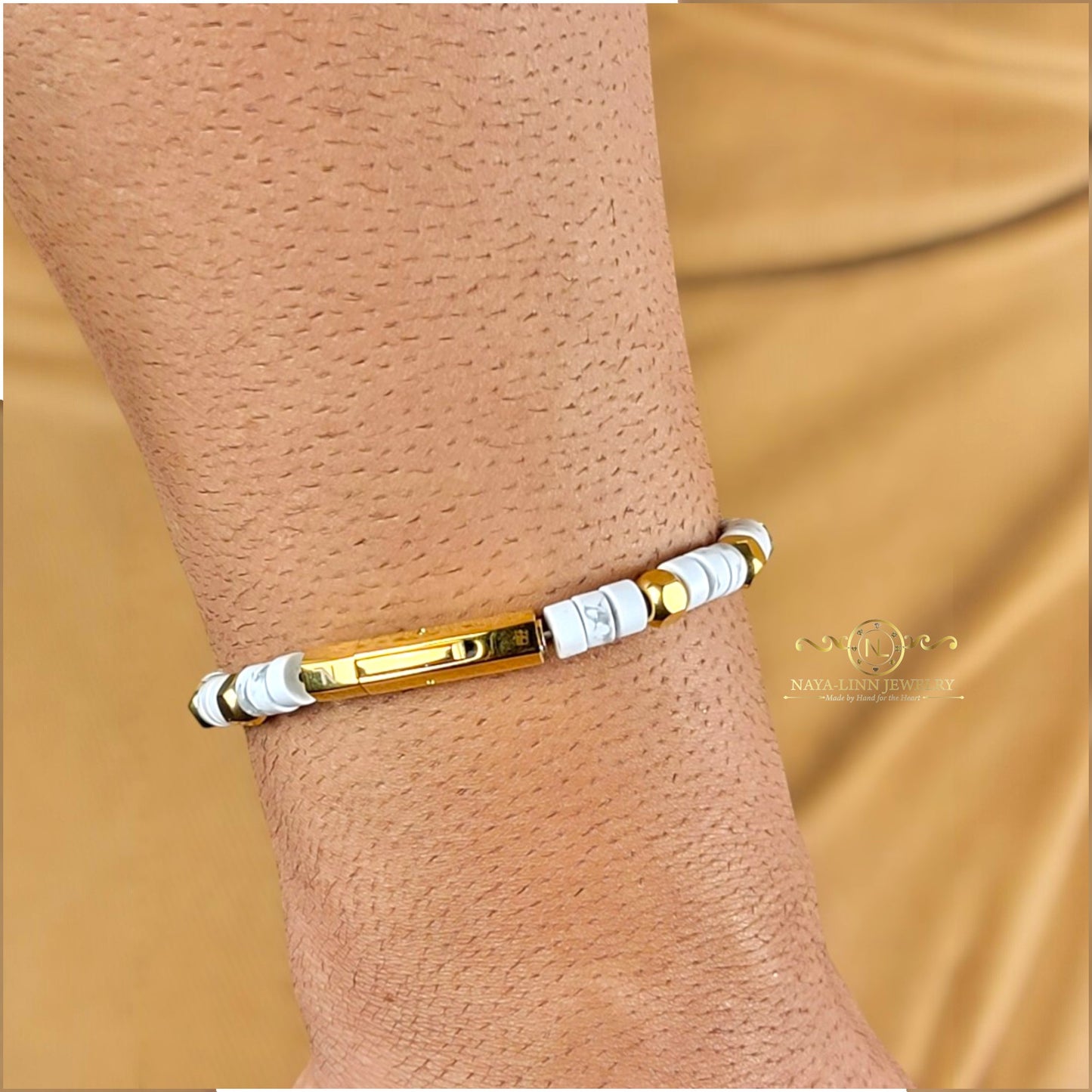 Achilles Men’s Howlite/Gold Plated Bracelet with Curved Bayonet Clasp