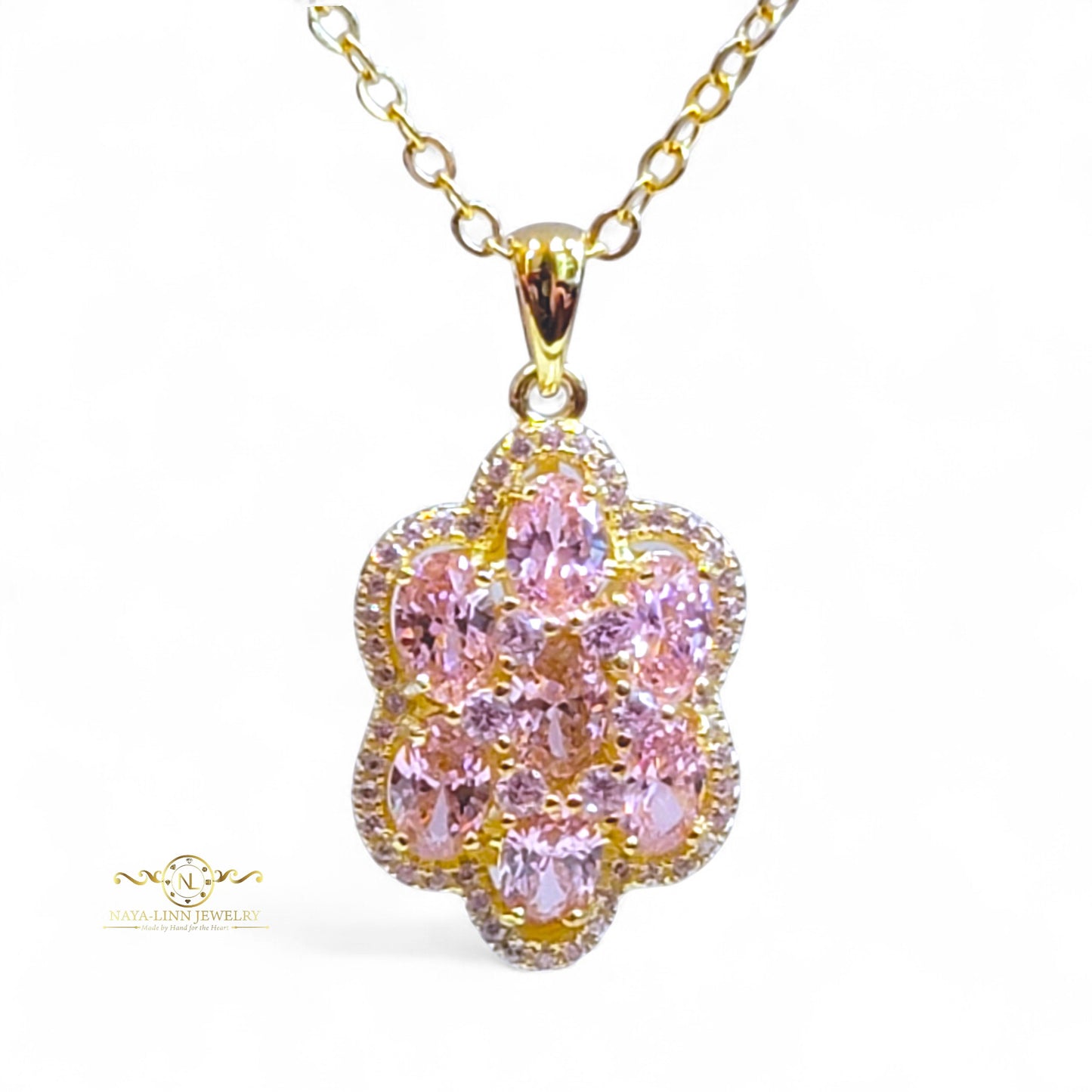 Leah Necklace | Clustered Oval Shaped Diamond Simulants | 14K Gold Plating Over Sterling Silver By Naya-Linn Jewelry