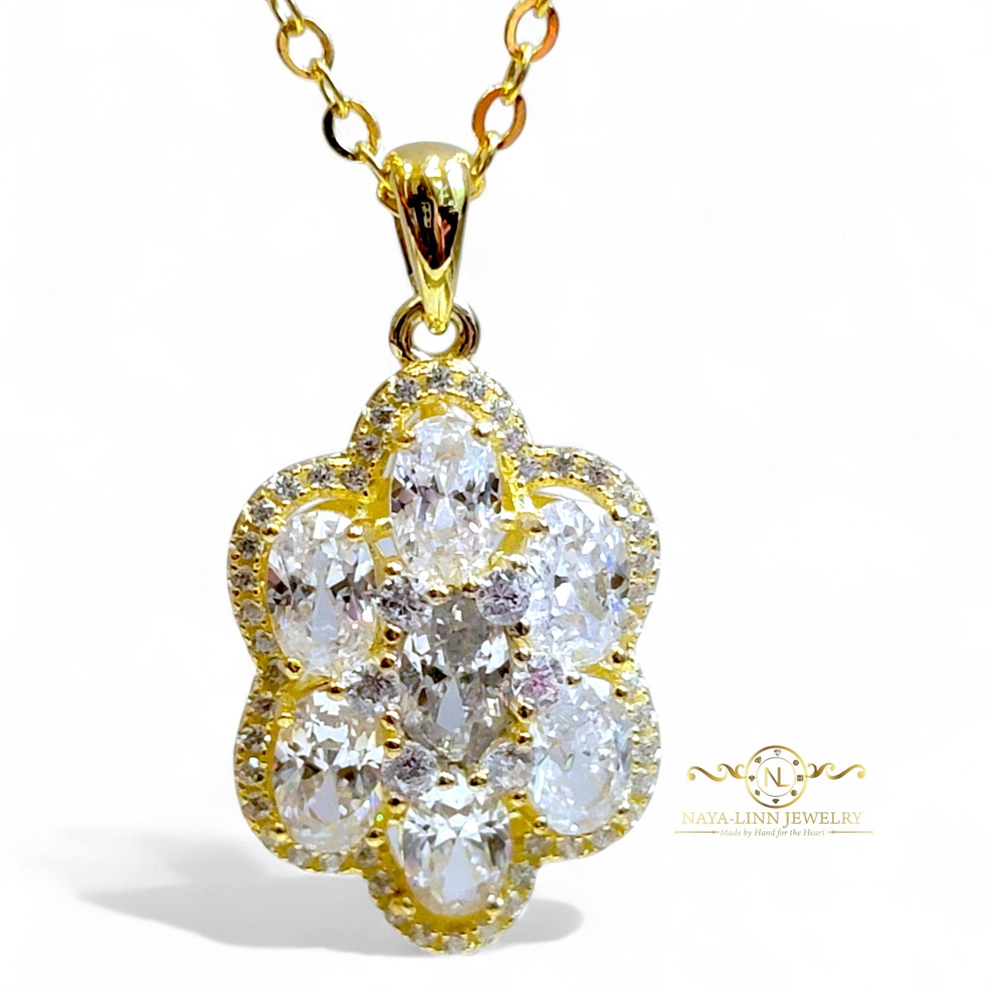 Leah Necklace | Clustered Oval Shaped Diamond Simulants | 14K Gold Plating Over Sterling Silver By Naya-Linn Jewelry