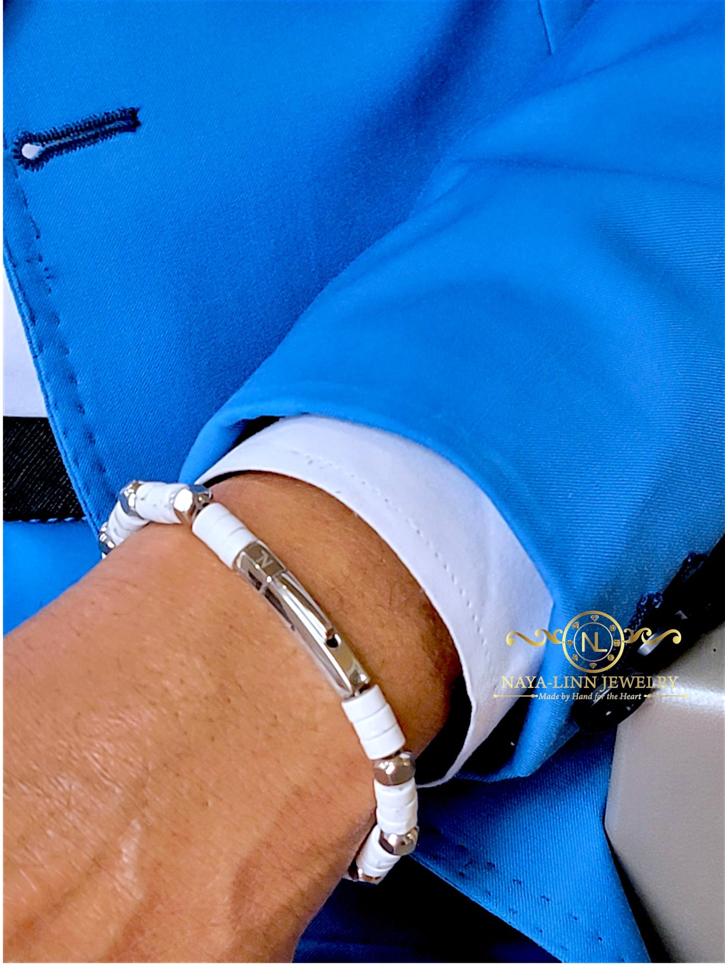 Achilles Men’s Howlite/Silver Plated Bracelet with Curved Bayonet Clasp