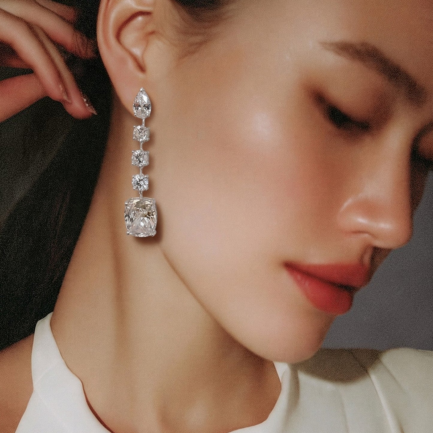 Naomi Day and Night Drop Earrings | Mixed Cuts Diamond Simulants | Rhodium Over 925 Sterling Silver | By Naya-Linn Jewelry