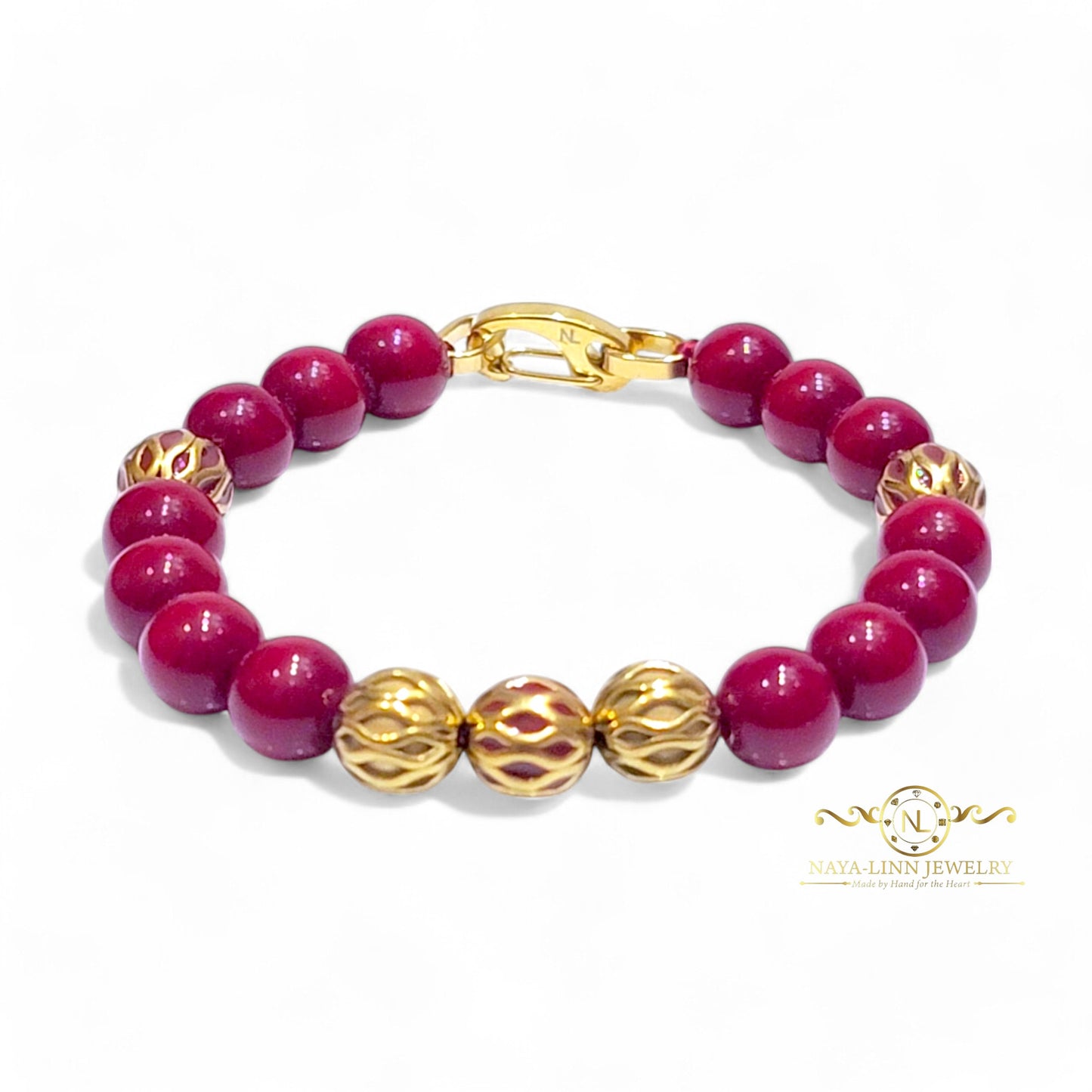 Zeno Men’s Gold Plated Bracelet, 10mm White Fossil Gemstones with Lobster Clasp