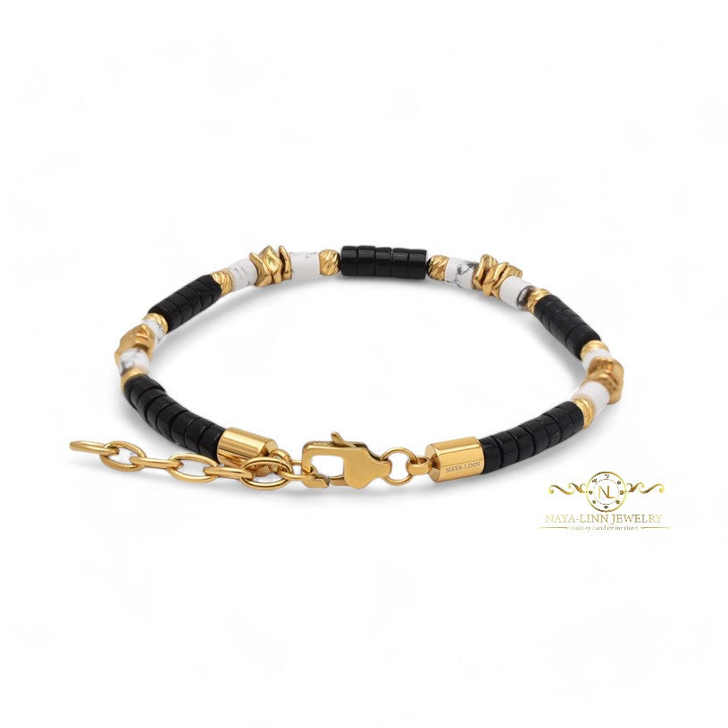 Pericles Minimalist Unisex Bracelet – Black Agate and Howlite Gemstones