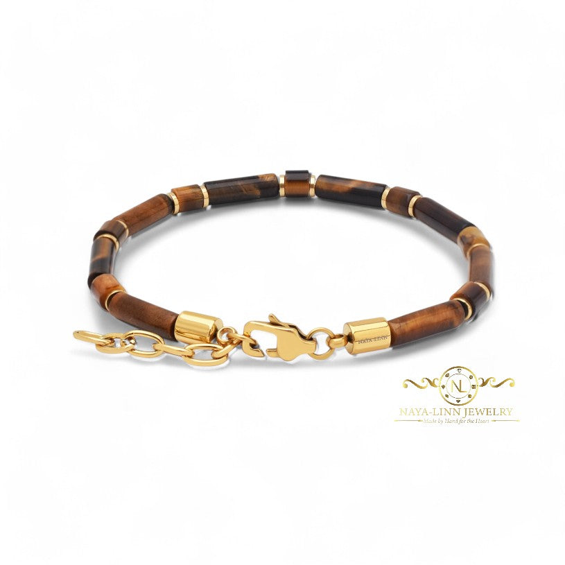 Pericles Minimalist Unisex Bracelet – Black Agate and Tiger's Eye Natural Gemstones