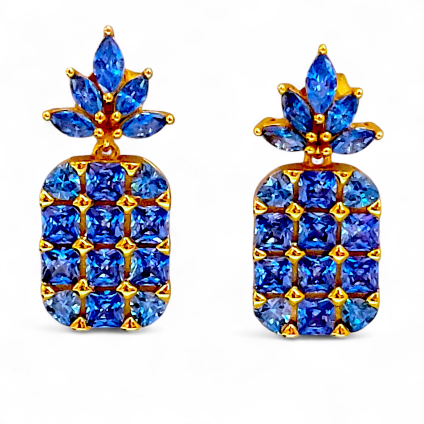Pineapple Deluxe Earrings | 18K Gold Vermeil Over Sterling Silver | Cubic Zirconia | Gemstone Earrings