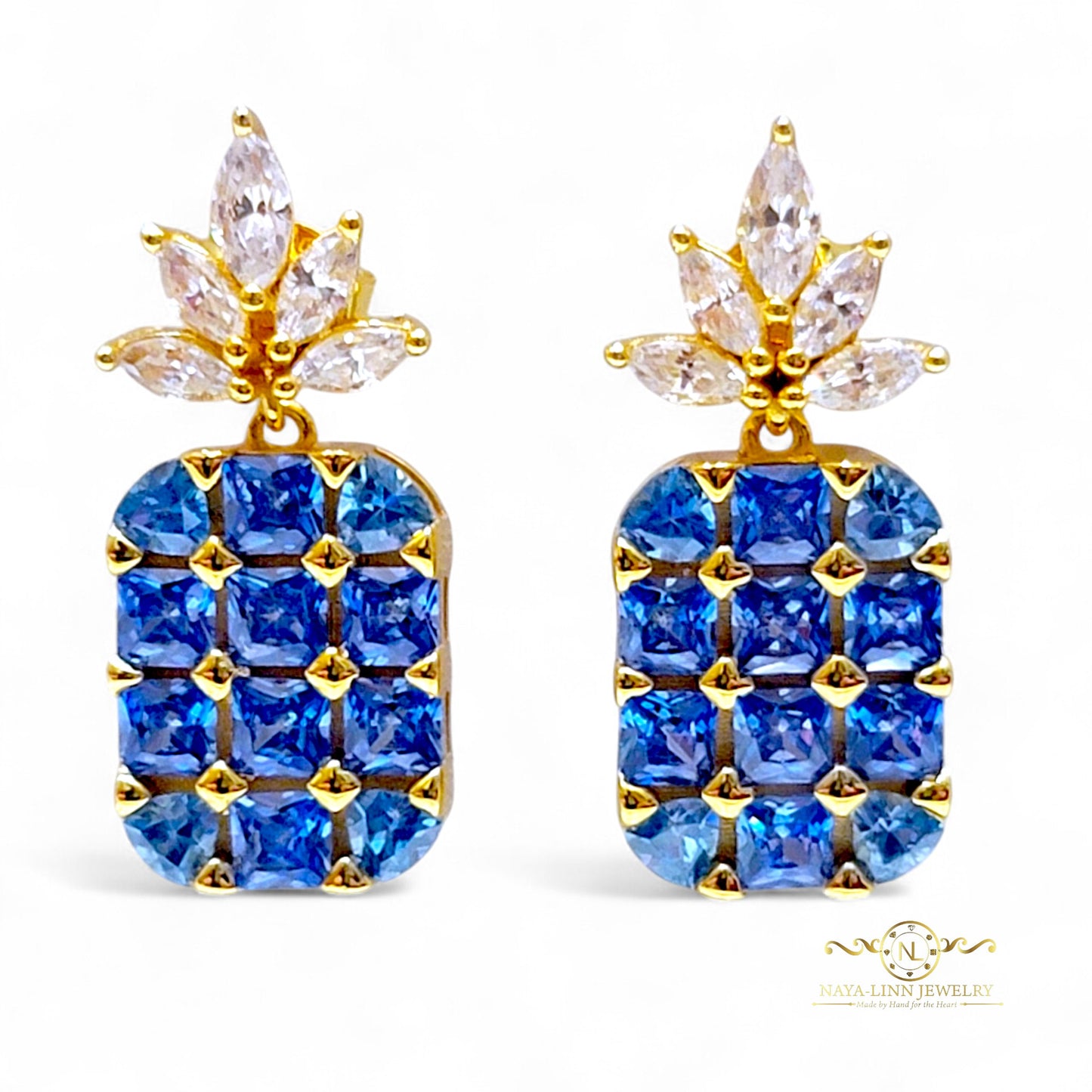 Pineapple Deluxe Earrings | 18K Gold Vermeil Over Sterling Silver | Cubic Zirconia | Gemstone Earrings