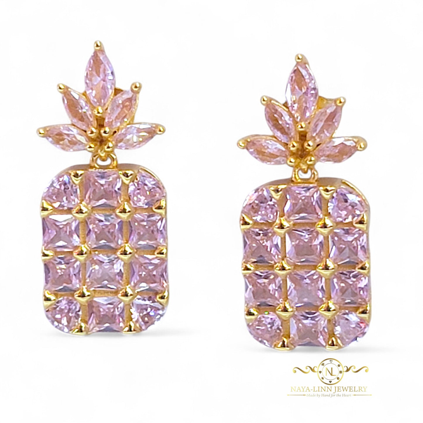 Pineapple Deluxe Earrings | 18K Gold Vermeil Over Sterling Silver | Cubic Zirconia | Gemstone Earrings