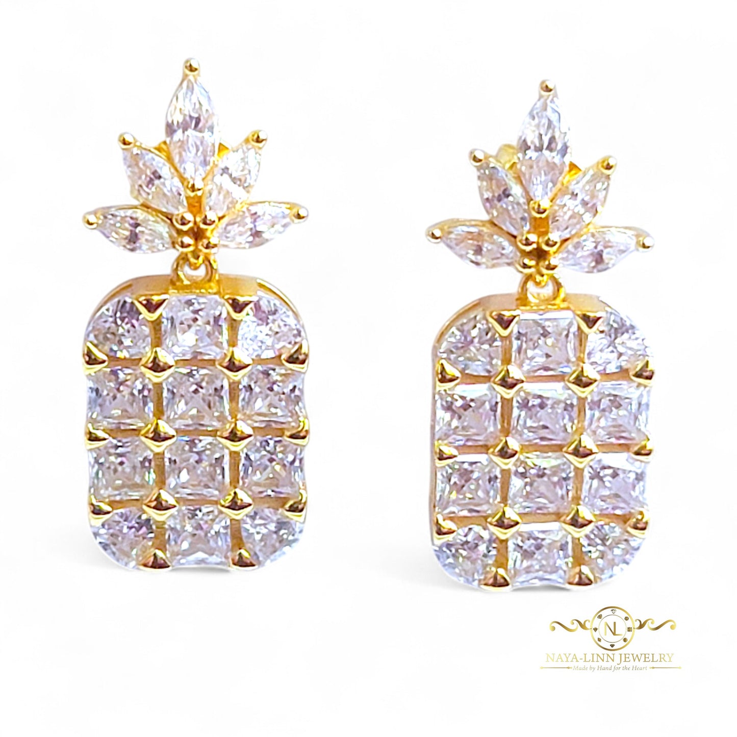 Pineapple Deluxe Earrings | 18K Gold Vermeil Over Sterling Silver | Cubic Zirconia | Gemstone Earrings