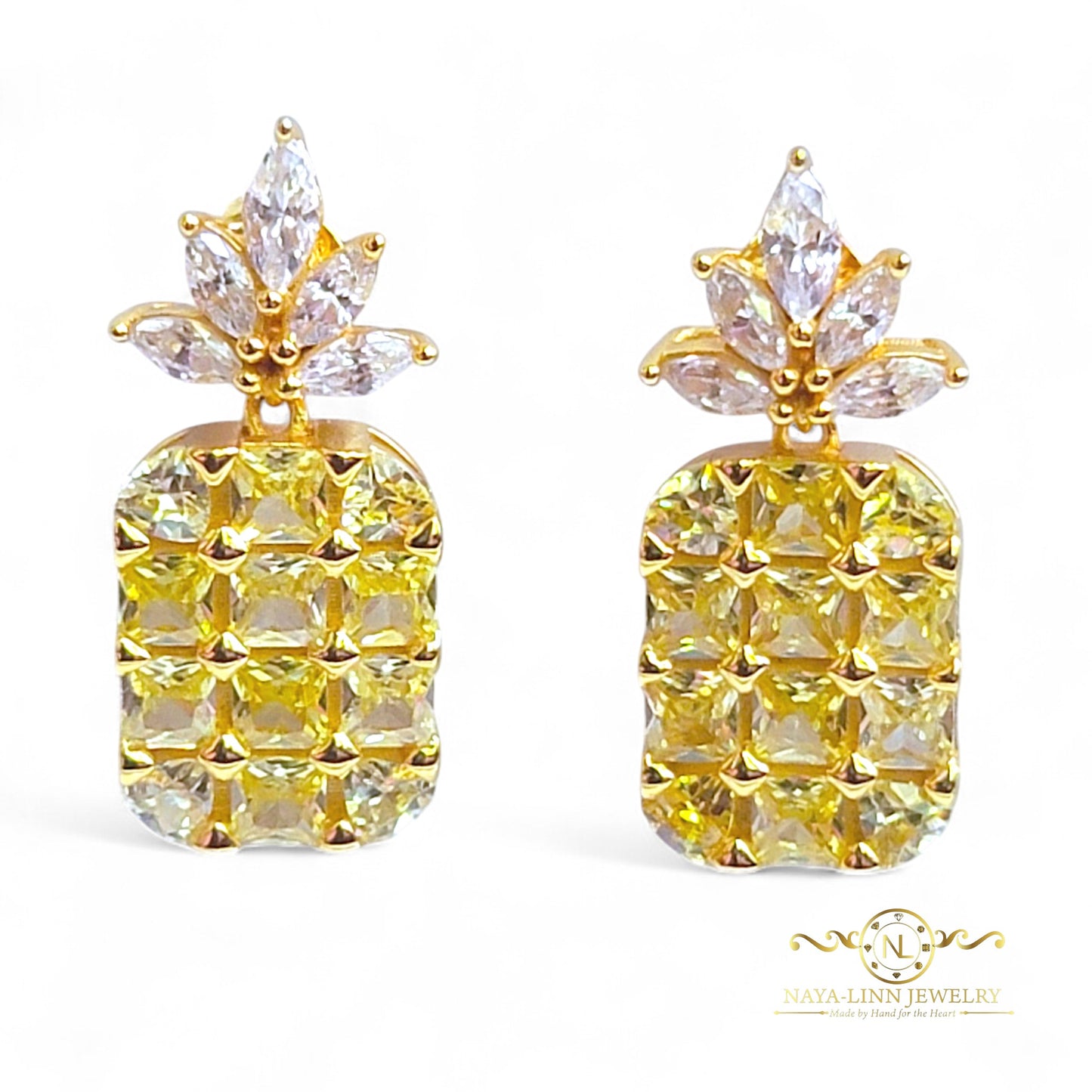 Pineapple Deluxe Earrings | 18K Gold Vermeil Over Sterling Silver | Cubic Zirconia | Gemstone Earrings