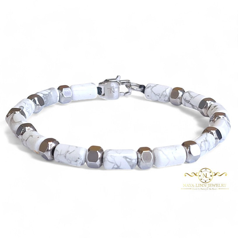 Hector 6x10MM White Howlite Men's Bracelet with Lobster Clasp