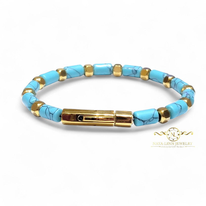 Theseus Men’s 6x10MM Black Agate Bracelet with Curved Bayonet Clasp