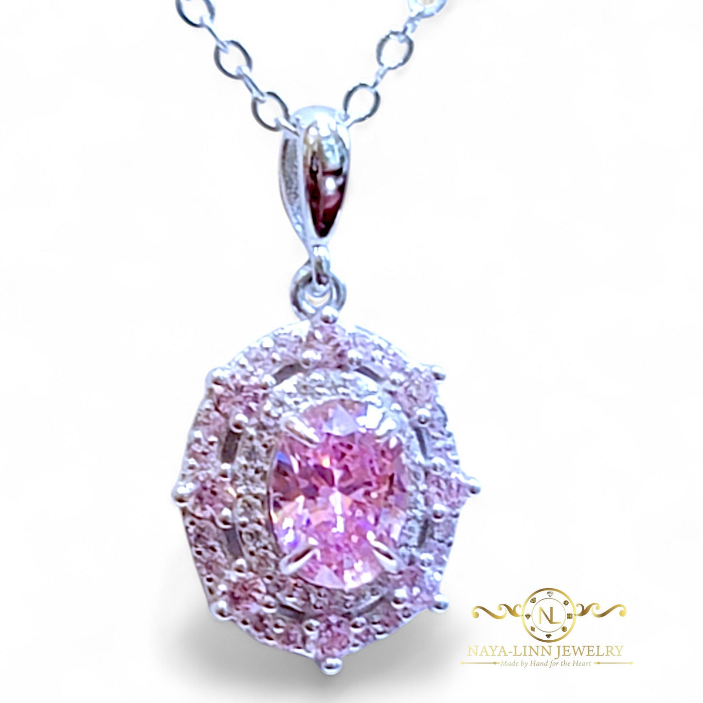 Victoria Necklace | Rhodium Plated Over 925 Sterling Silver | 10x8MM Oval Cut Cubic Zirconia | Vintage Jewelry | 18 Inches