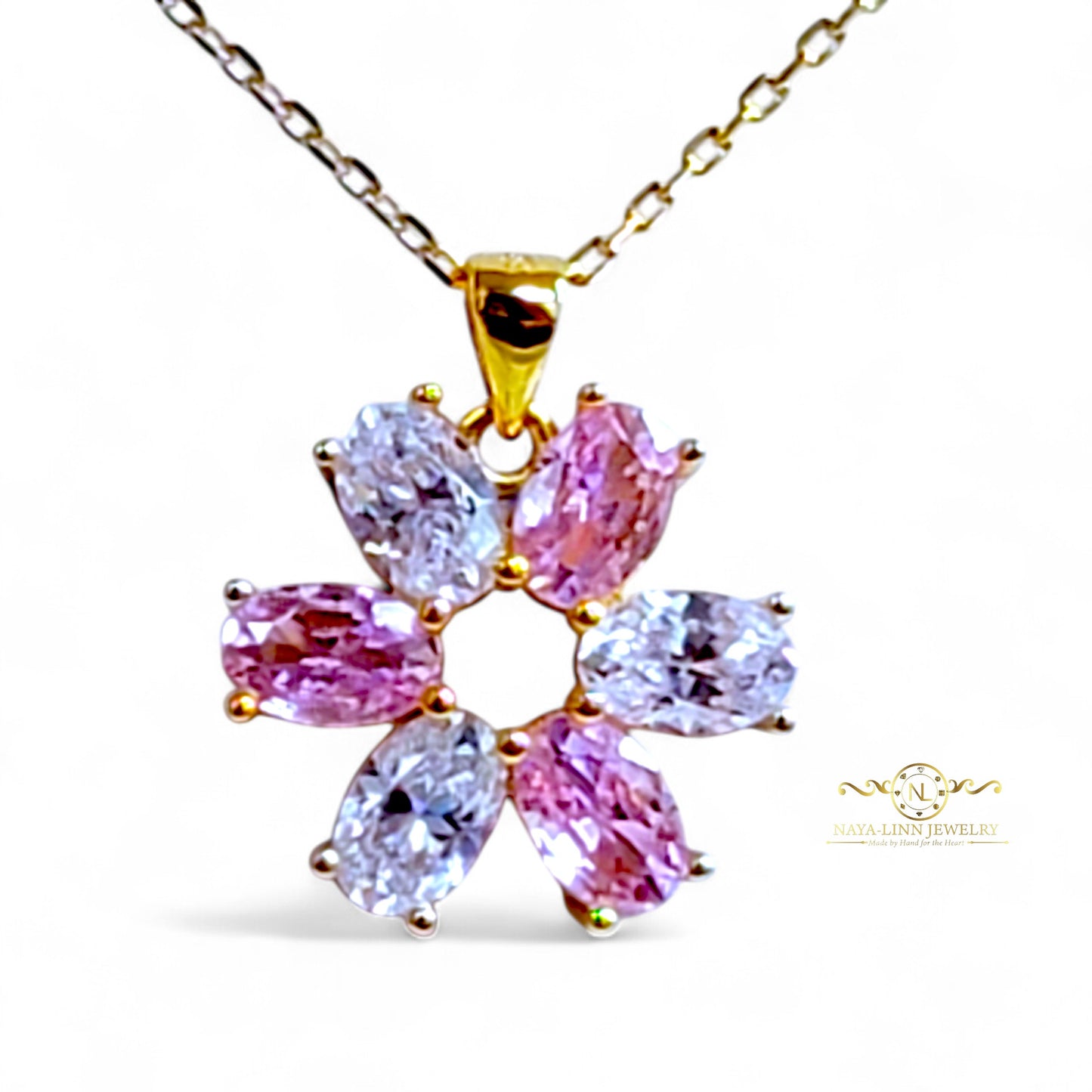 Serenity Snowflake Necklace | Oval Shaped Diamond Simulants | 18K Gold Vermeil Over 925 Sterling Silver