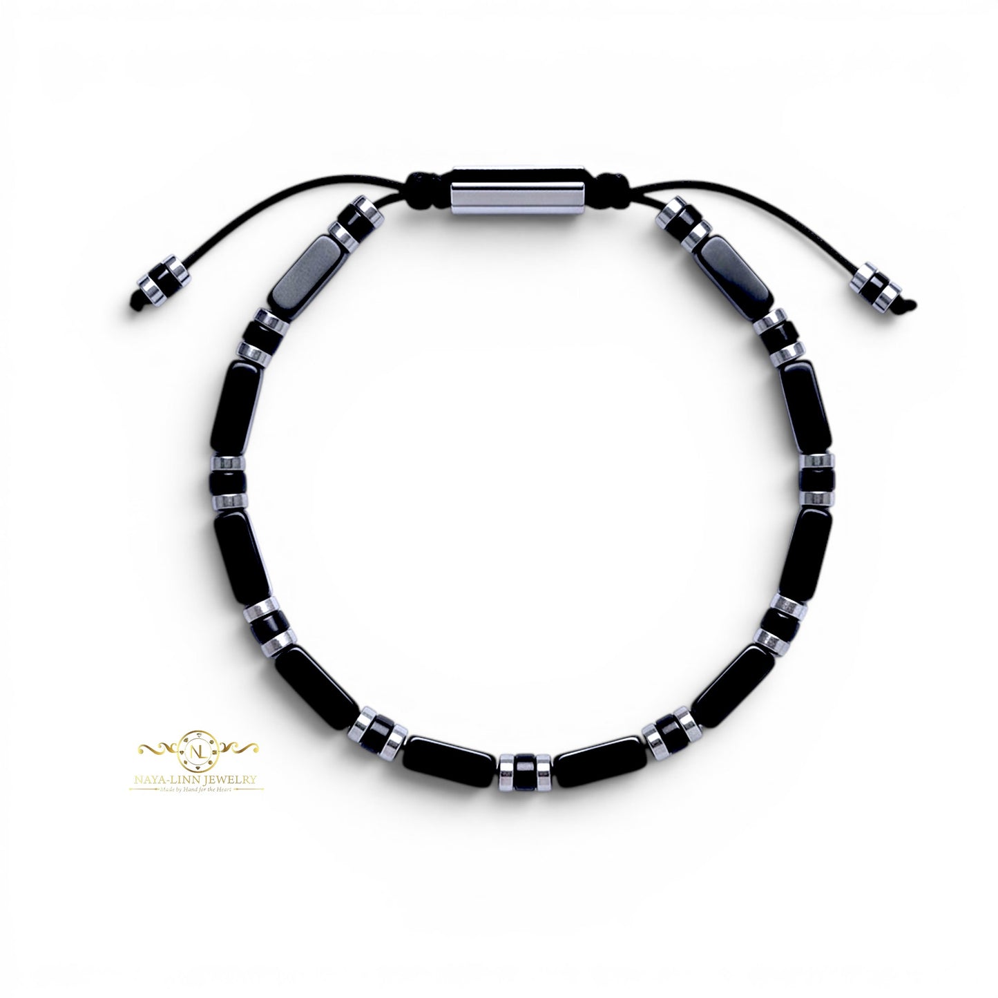 Xanthus Minimalist Men’s Bracelet with Black Agate Rectangular Beads and Adjustable Rope