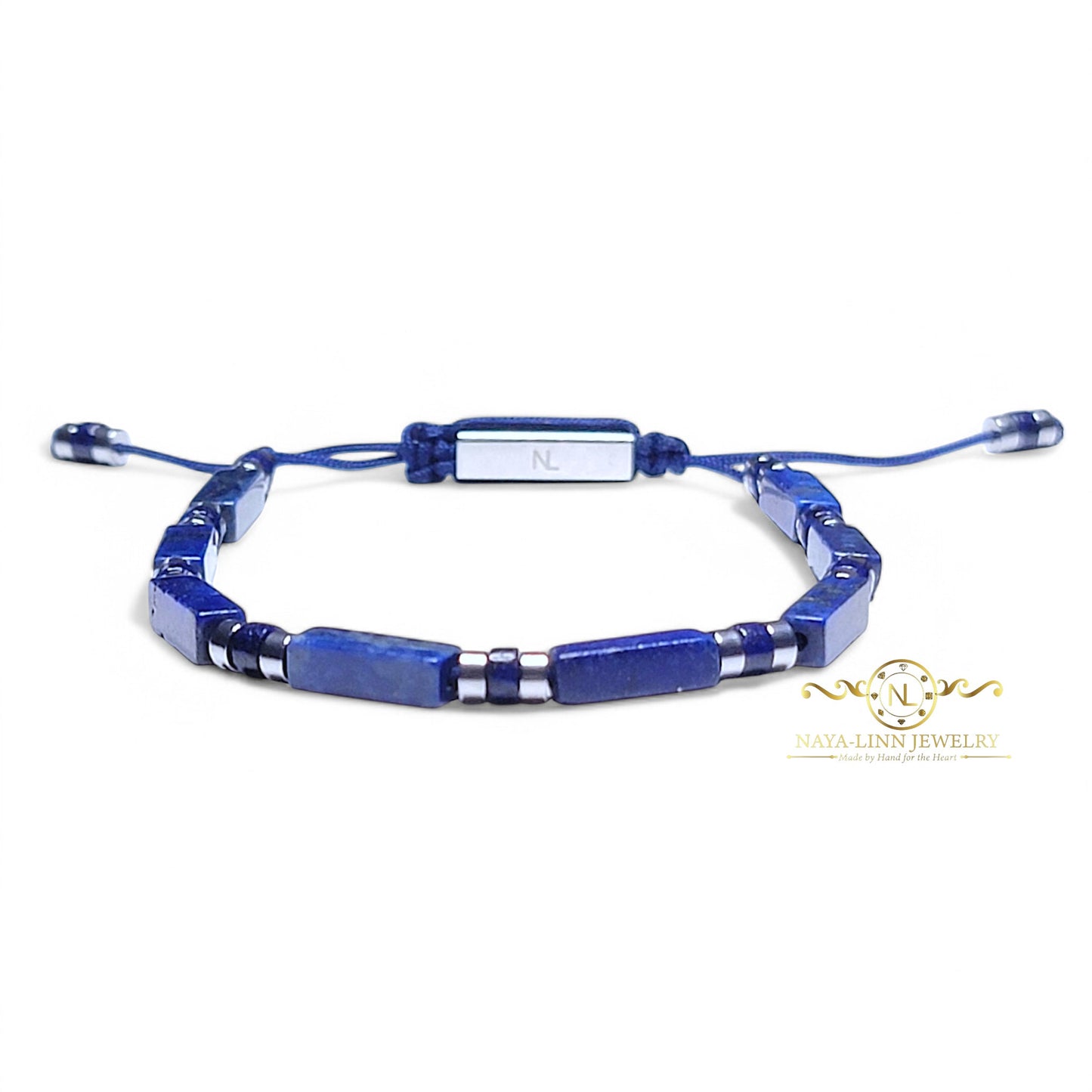 Xanthus Minimalist Men's Bracelet, Blue Howlite Rectangular Beads with Adjustable Rope