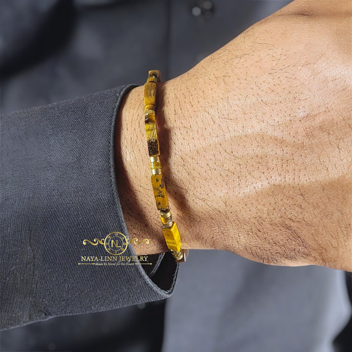 Xanthus Minimalist Men’s Bracelet with Tiger's Eye Rectangular Beads and Adjustable Rope