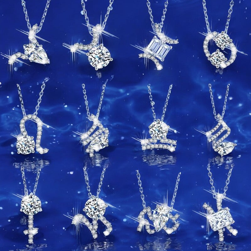 Libra Moissanite Zodiac Necklace | GRA Certificate | 14K White Gold | 925 Sterling Silver | Gift For Her